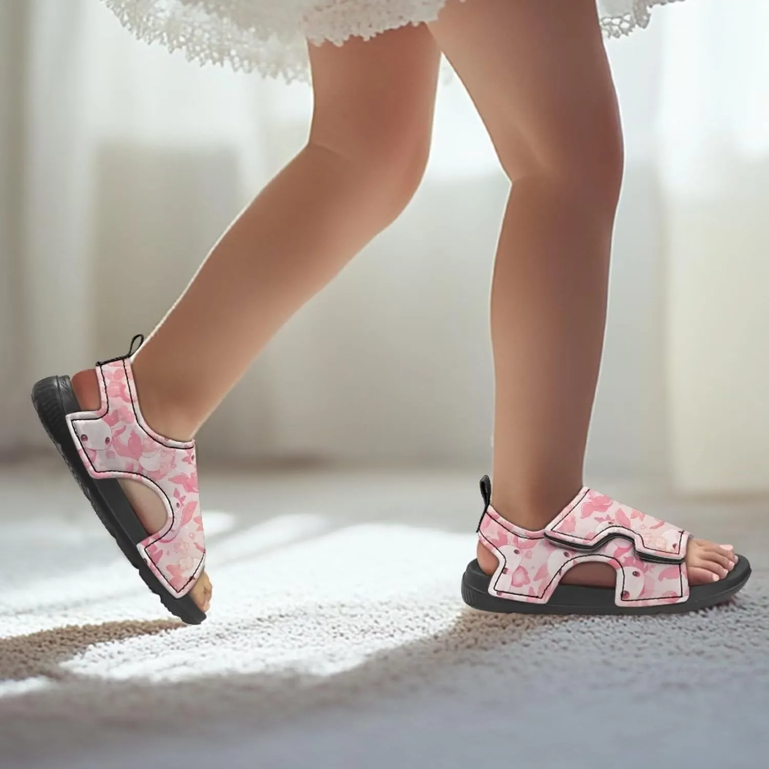 Cute Axolotl Kids Open Toe Slides Girls Boys Slip On Slide Sandals With Adjustable Strap Non-Slip Shower Shoes