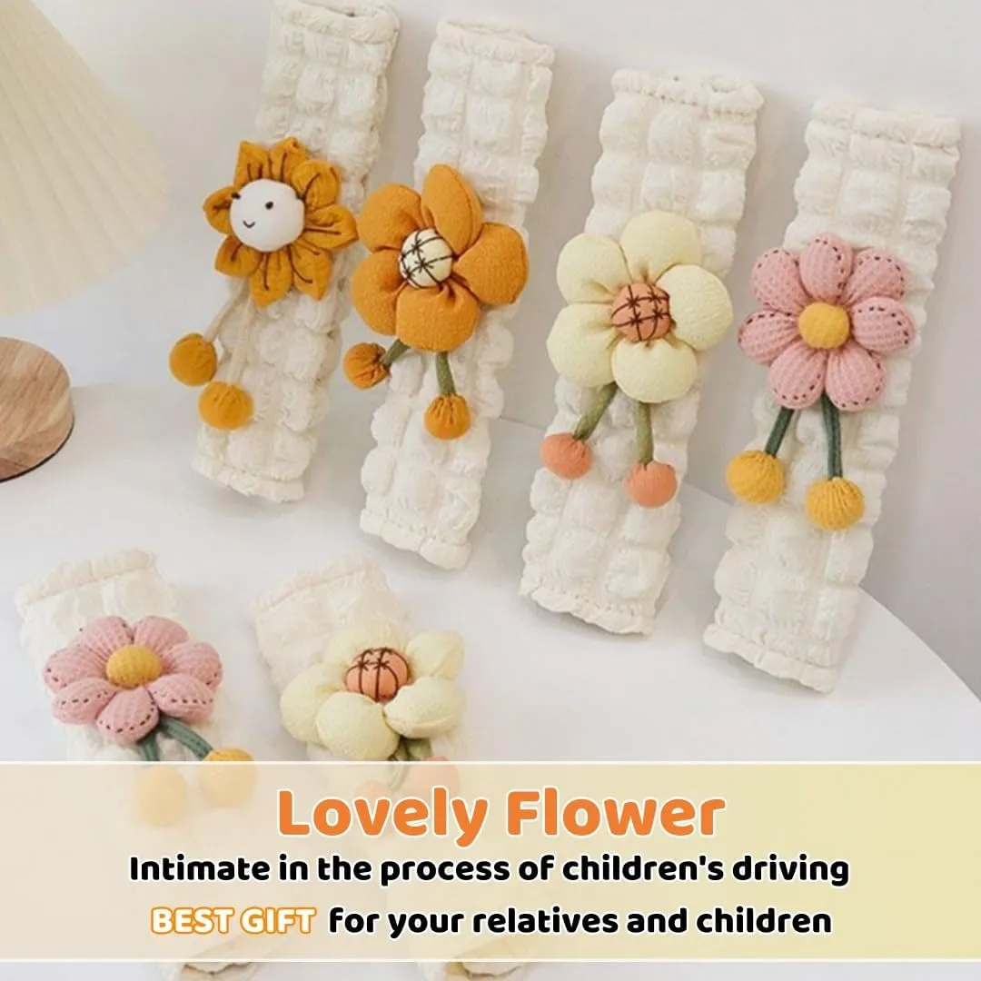 Cute Flower Car Seat Belt Cover Pads 2 Pack & 4 Pack Car Accessories Seat Belt Cushion Neck Cushion Shoulder Strap Protector Universal Seat Belt Cover for Adults and Kids (White,4)