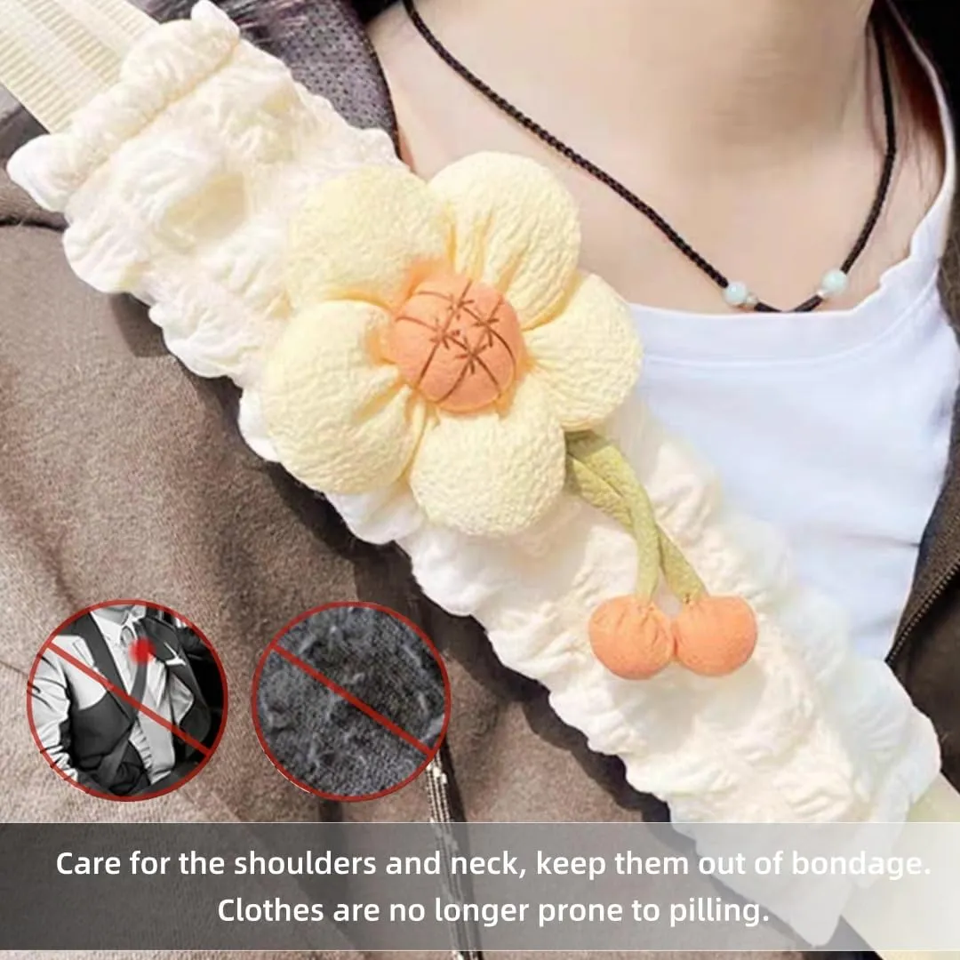 Cute Flower Car Seat Belt Cover Pads 2 Pack & 4 Pack Car Accessories Seat Belt Cushion Neck Cushion Shoulder Strap Protector Universal Seat Belt Cover for Adults and Kids (White,4)