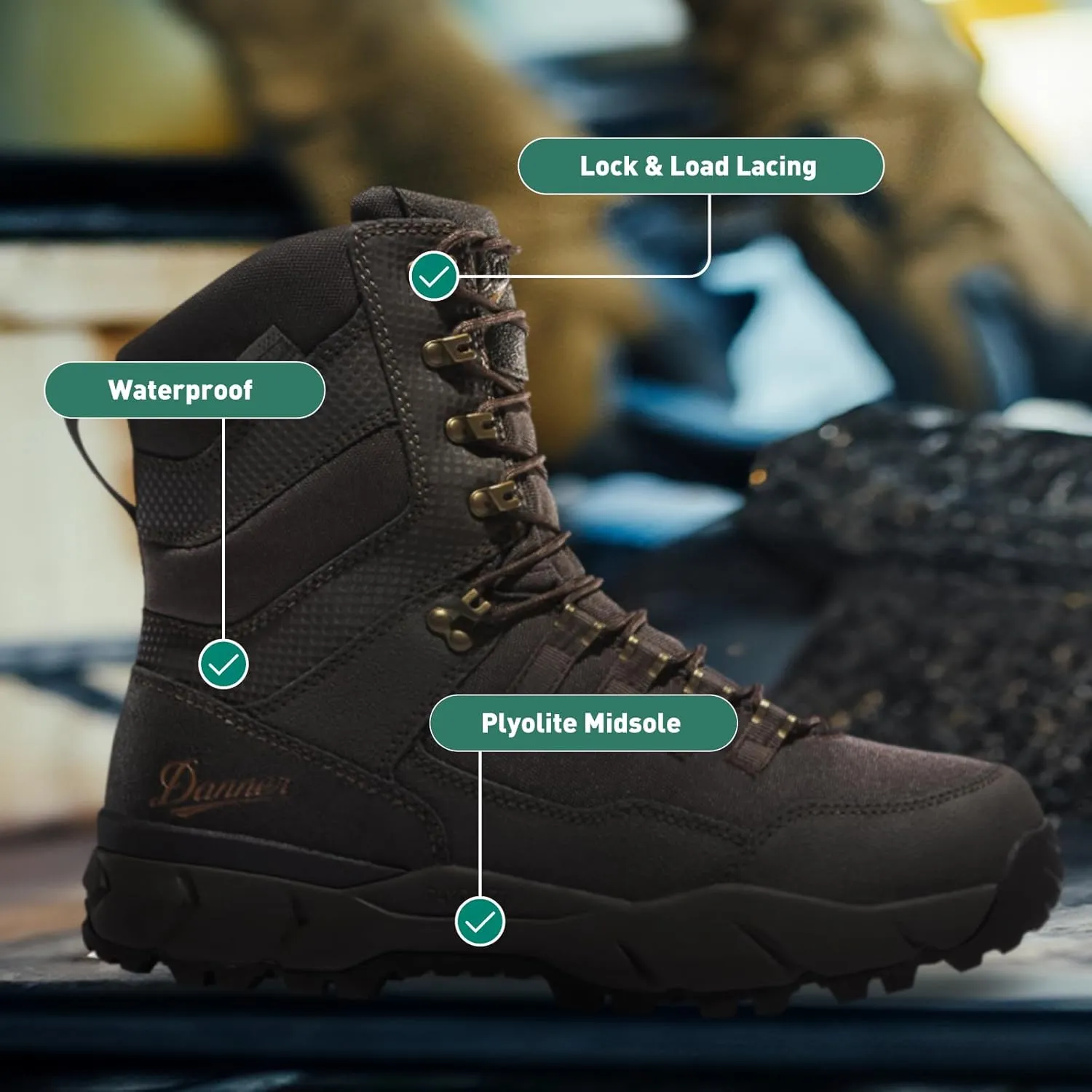 Danner Vital 8” Waterproof Hunting Boots for Men - Abrasion-Resistant Leather & Textile Upper, Shock-Absorbing Footbed & Non Slip Traction Outsole