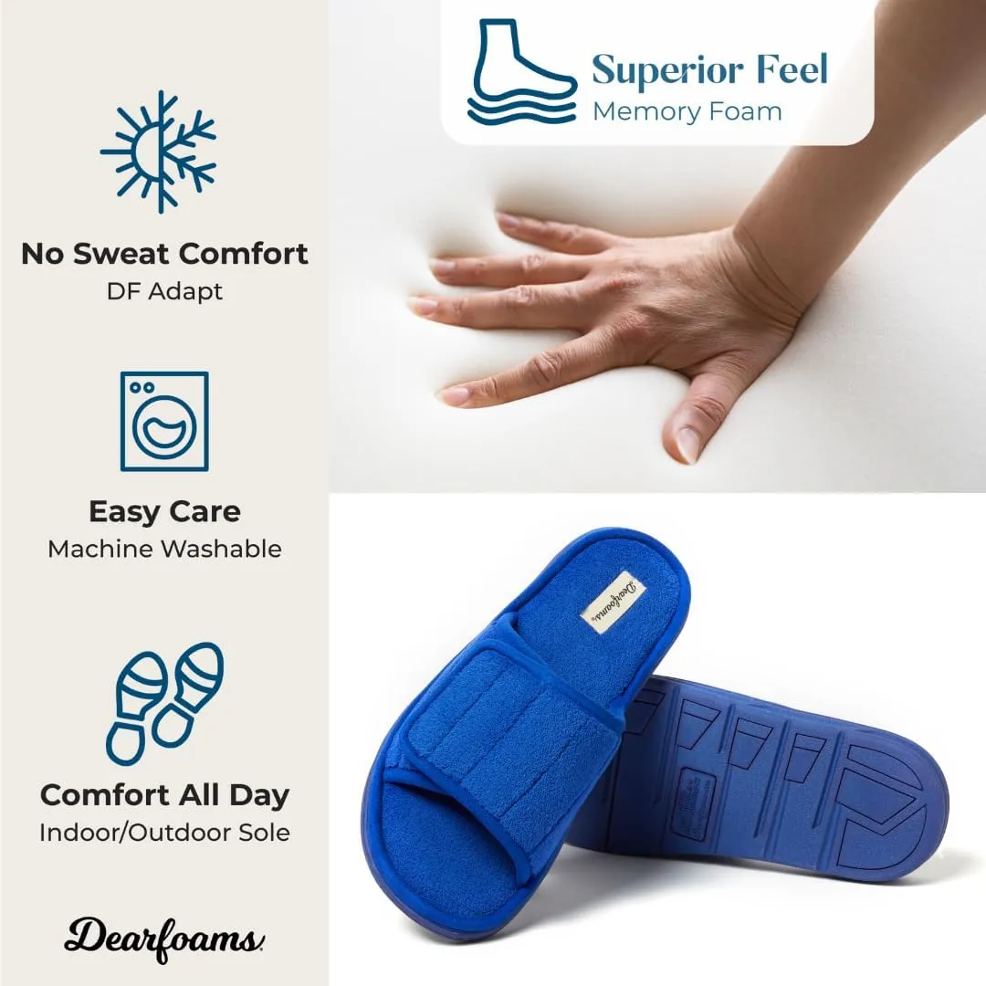 Dearfoams Men's Adjustable Indoor/Outdoor Memory Foam Machine Washable Summer Slide Slipper