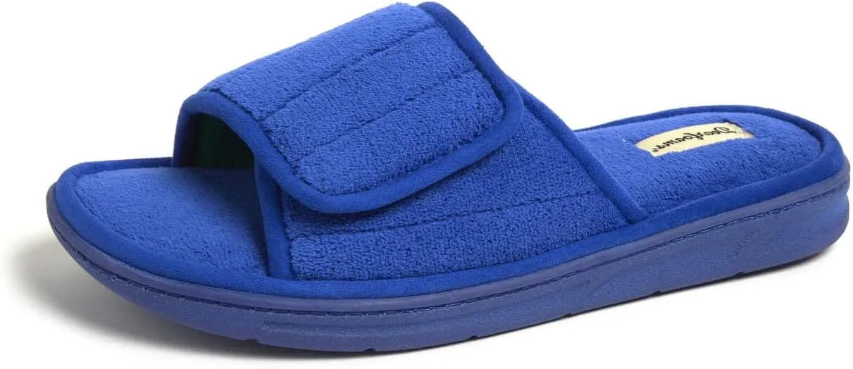 Dearfoams Men's Adjustable Indoor/Outdoor Memory Foam Machine Washable Summer Slide Slipper