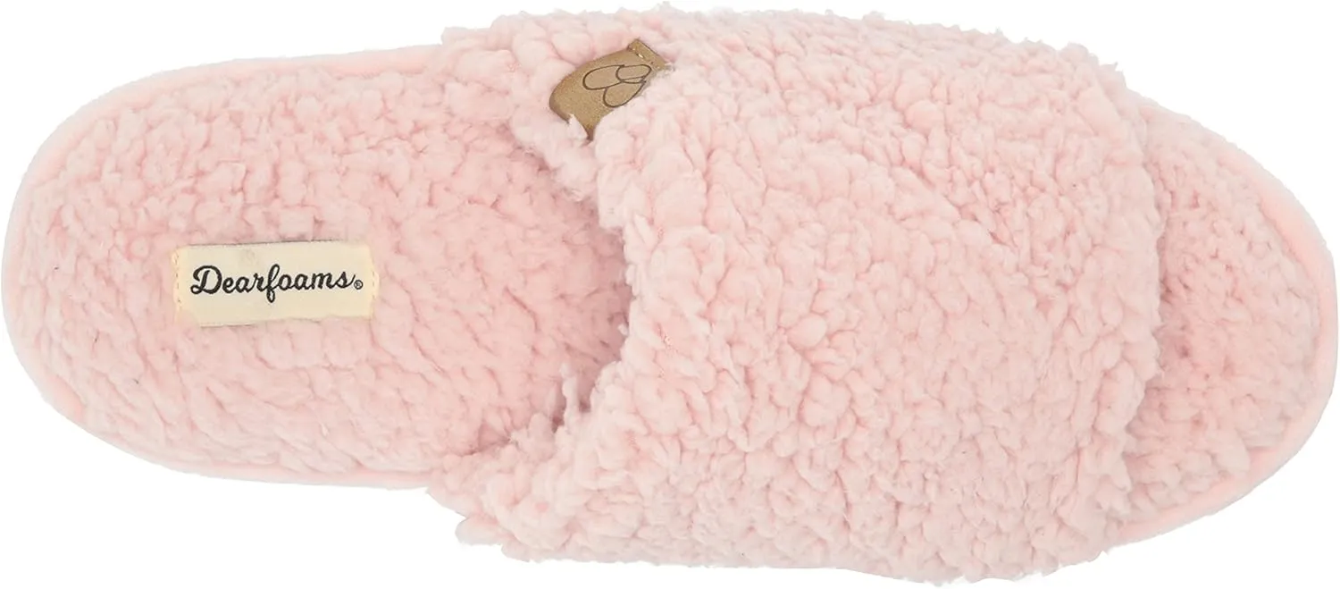 Dearfoams Women's Lane Fluffy Teddy Slide Slipper