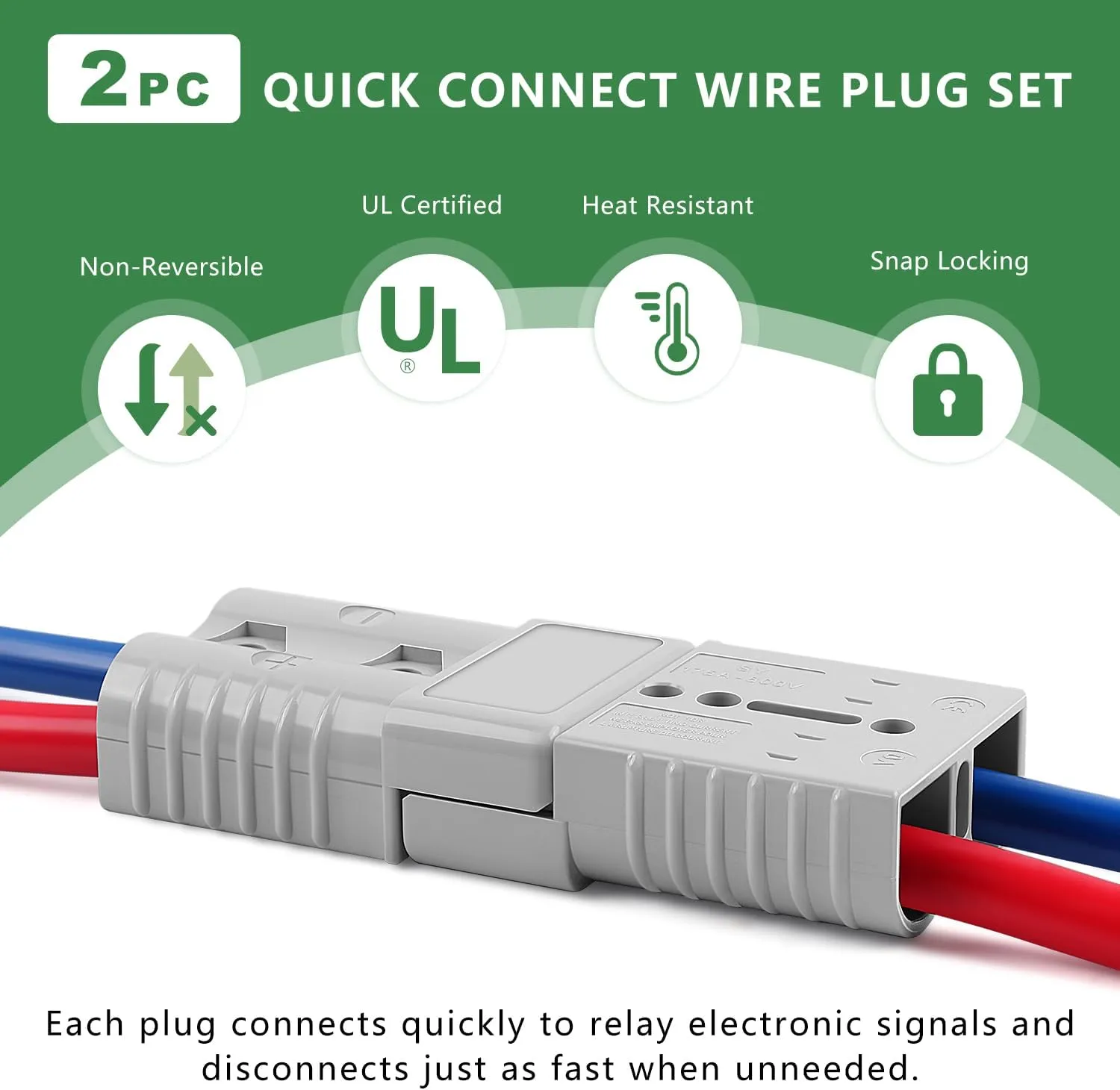 Delgada 175A Battery Quick Connect for 1/0AWG Cable 600V Battery Quick Connect/Disconnect 175Amp Power Connector Plug Kit 12V Winch Trailer