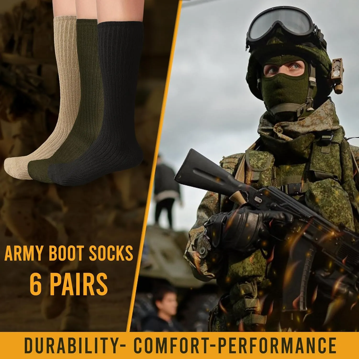 Diamond Star Military Boot Socks Quick-Dry Cotton Crew Socks for Firefighters, Police, Hiking