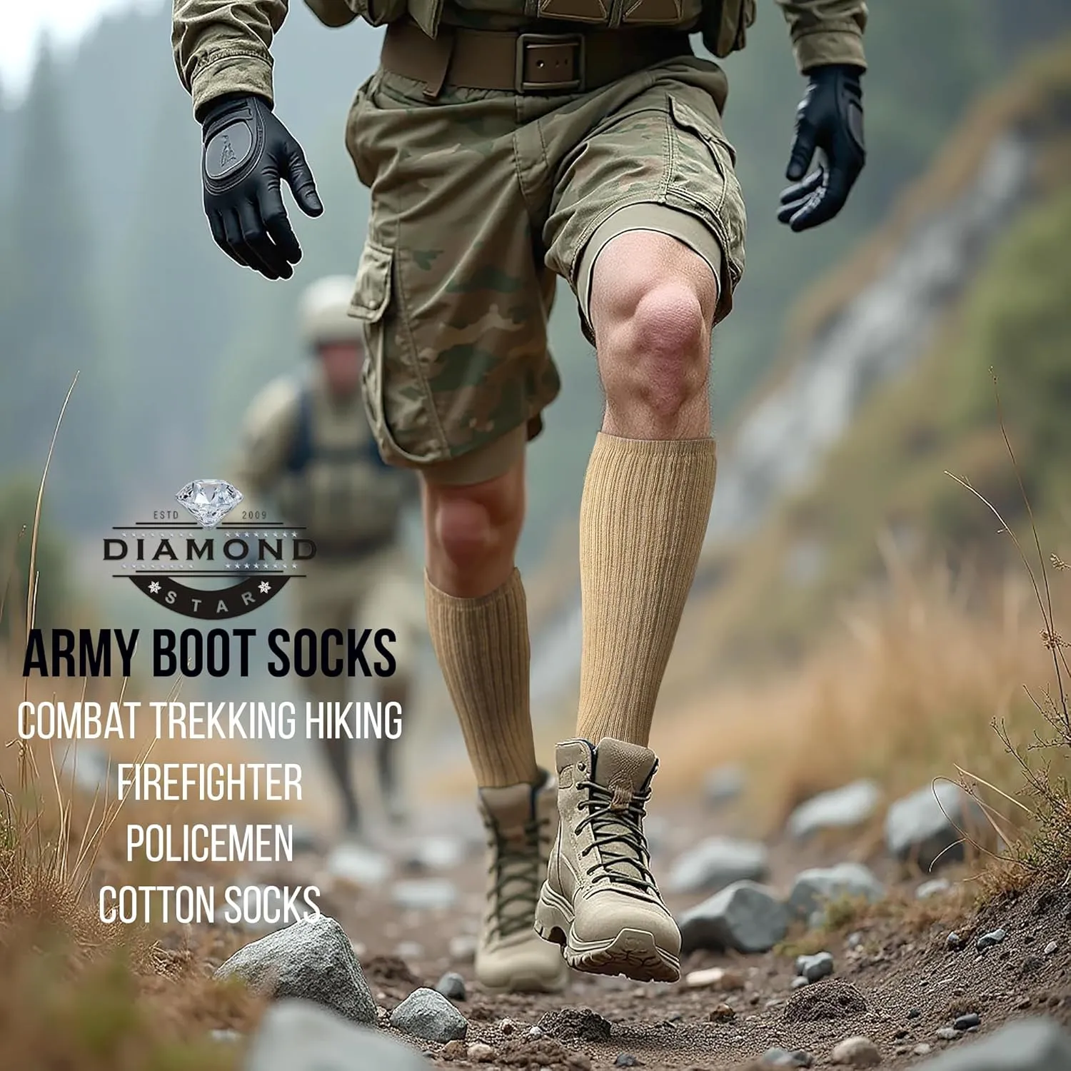 Diamond Star Military Boot Socks Quick-Dry Cotton Crew Socks for Firefighters, Police, Hiking