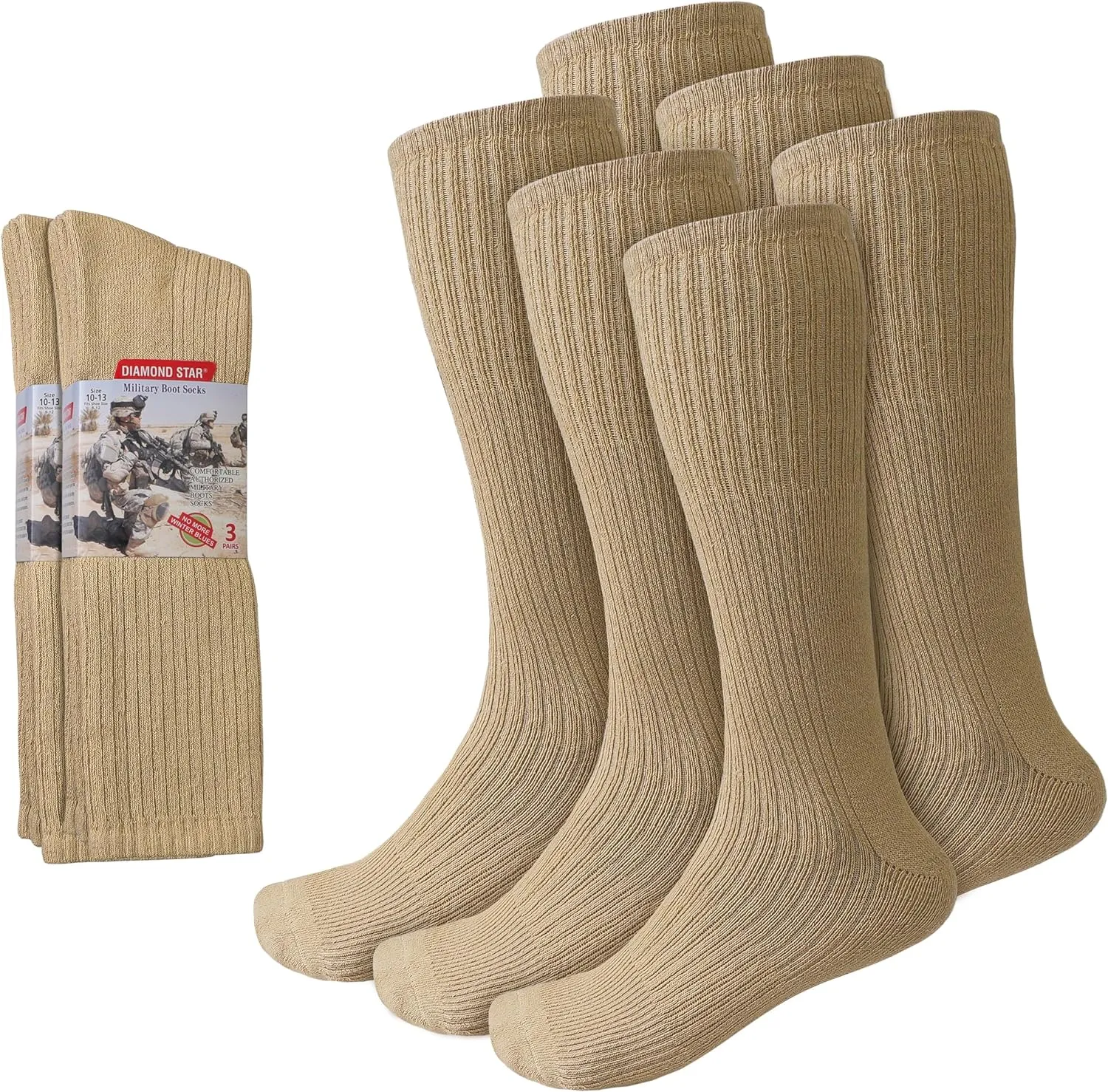 Diamond Star Military Boot Socks Quick-Dry Cotton Crew Socks for Firefighters, Police, Hiking