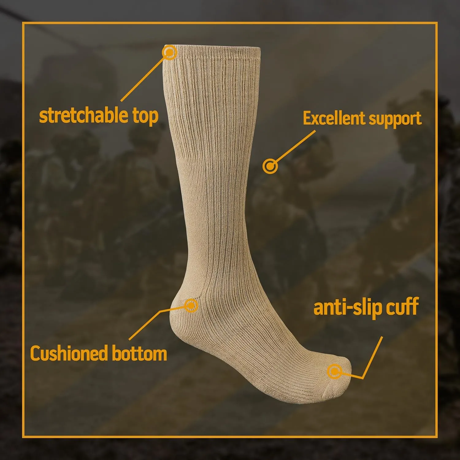 Diamond Star Military Boot Socks Quick-Dry Cotton Crew Socks for Firefighters, Police, Hiking