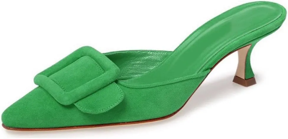 Divanne Heeled Mules for Women, Pointed Toe Slingback Pumps Buckle Kitten Heels Mules Slides Backless Dress Sandals
