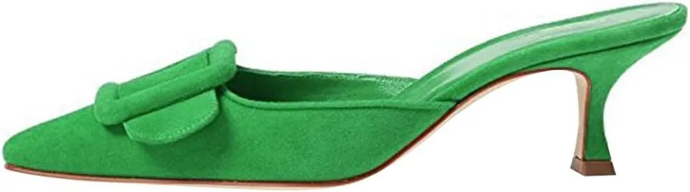 Divanne Heeled Mules for Women, Pointed Toe Slingback Pumps Buckle Kitten Heels Mules Slides Backless Dress Sandals