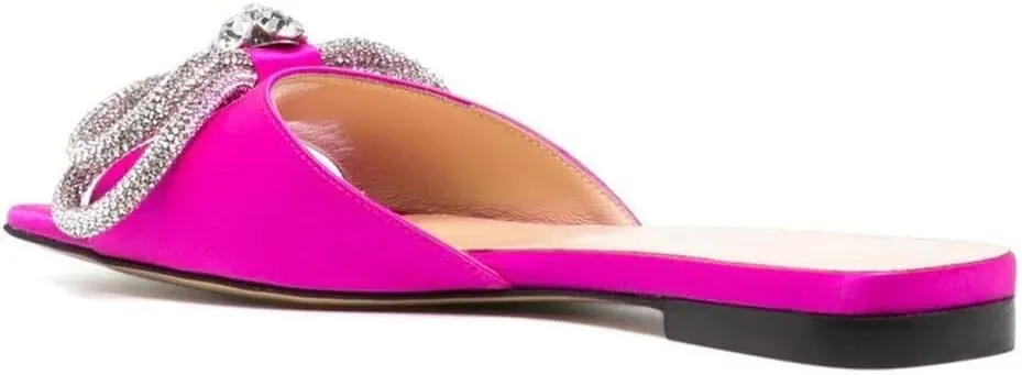 Divanne Slide Sandals for Women, Rhinestone Sandal Flats Bow Slippers Comfort Dressy Flat Slides