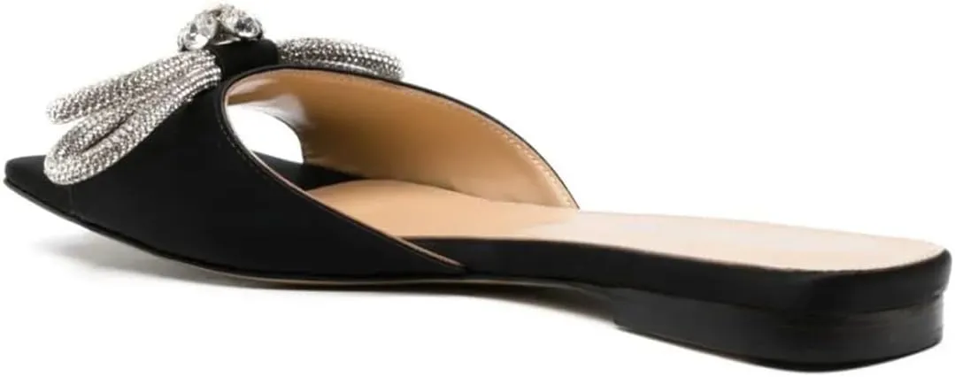 Divanne Slide Sandals for Women, Rhinestone Sandal Flats Bow Slippers Comfort Dressy Flat Slides