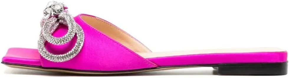 Divanne Slide Sandals for Women, Rhinestone Sandal Flats Bow Slippers Comfort Dressy Flat Slides
