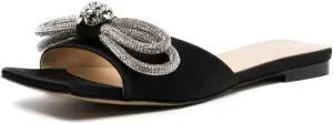 Divanne Slide Sandals for Women, Rhinestone Sandal Flats Bow Slippers Comfort Dressy Flat Slides
