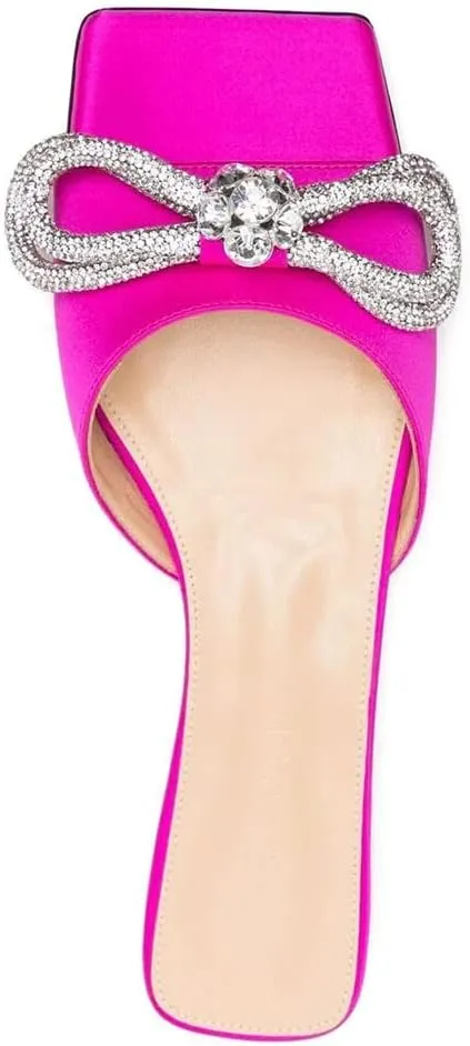 Divanne Slide Sandals for Women, Rhinestone Sandal Flats Bow Slippers Comfort Dressy Flat Slides