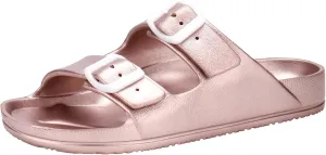 DL Women's Slides-Sandals Double Buckle Slip on-Summer-Slippers Adjustable EVA-Sandals Waterproof Swim Pool Bath Shower Shoes for Women Comfortable Non Slip