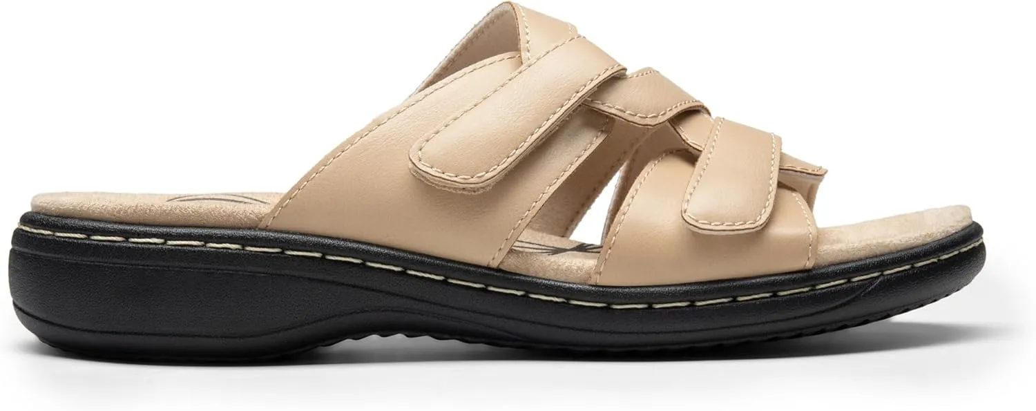 DREAM PAIRS Womens Slides Arch Support Slip on Flat Sandals Comfort Plantar Fasciitis Soft Cushion Slippers With Adjustable Straps