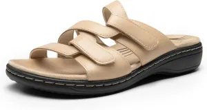 DREAM PAIRS Womens Slides Arch Support Slip on Flat Sandals Comfort Plantar Fasciitis Soft Cushion Slippers With Adjustable Straps