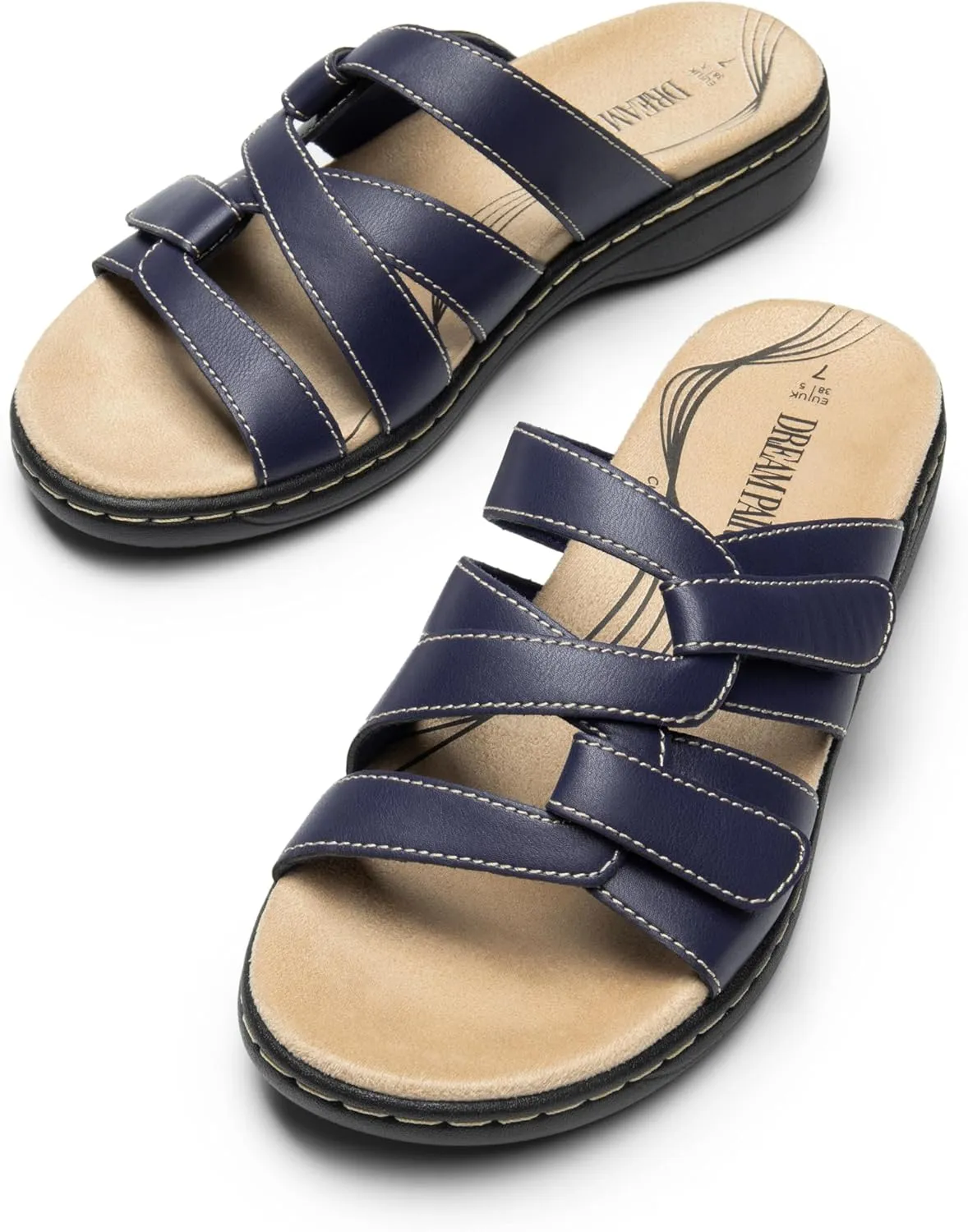 DREAM PAIRS Womens Slides Arch Support Slip on Flat Sandals Comfort Plantar Fasciitis Soft Cushion Slippers With Adjustable Straps