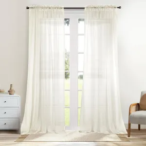 Dreaming Casa Solid Sheer Curtains 96 Inches Long Ivory Rod Pocket Voile Draperies for Bedroom Living Room, 2 Panels, Each 52" W x 96" L