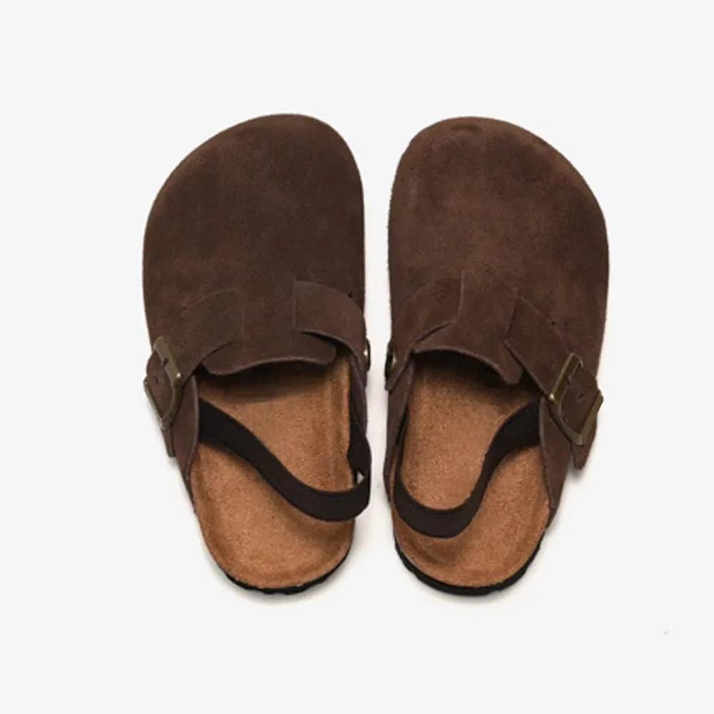 dubuto Cork Suede Clogs for Toddler Kids Boys Girls Leather Mules Footbed Sandals Potato Slippers