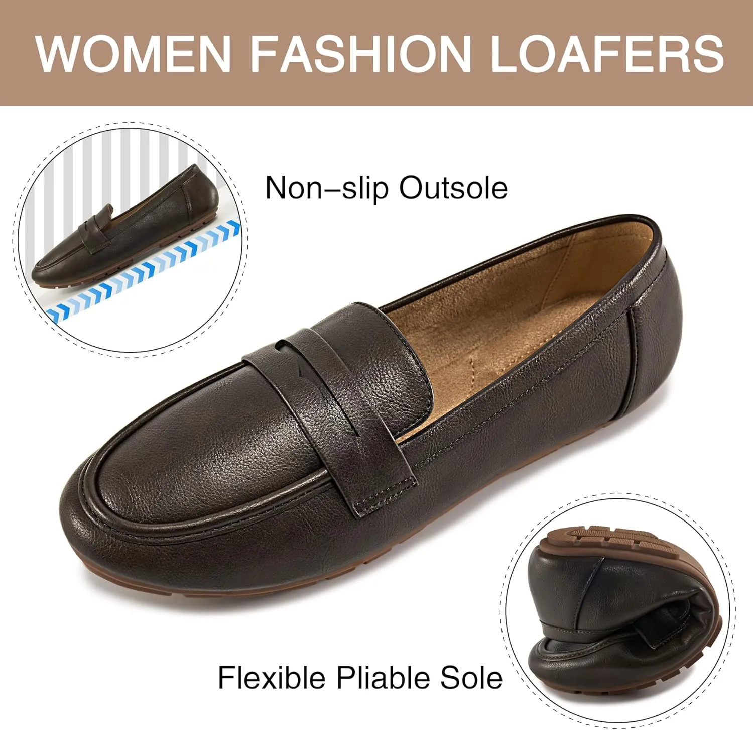 Ecetana Women Loafers Comfortable Shoes Casual Slip on Penny Moccasins Flats for Walking Driving Business