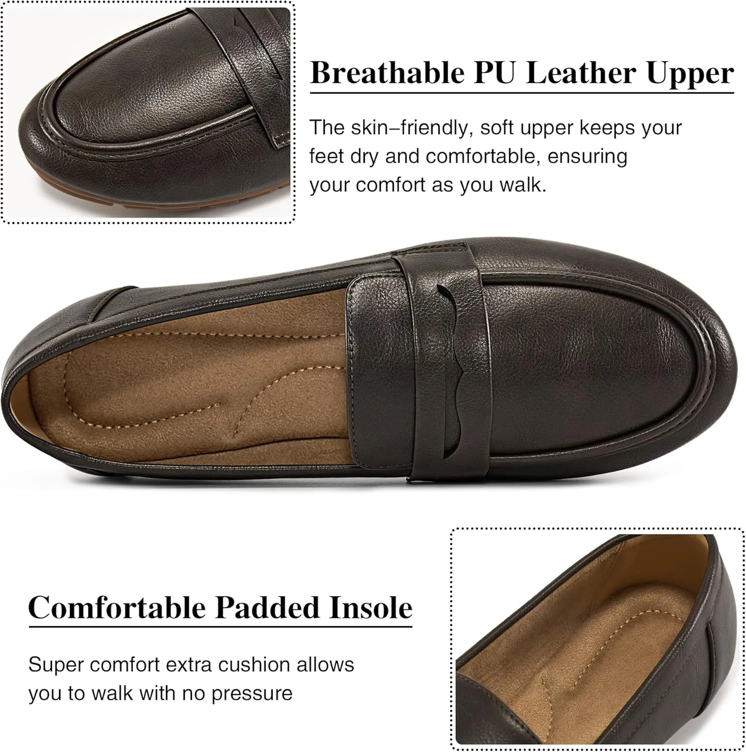 Ecetana Women Loafers Comfortable Shoes Casual Slip on Penny Moccasins Flats for Walking Driving Business