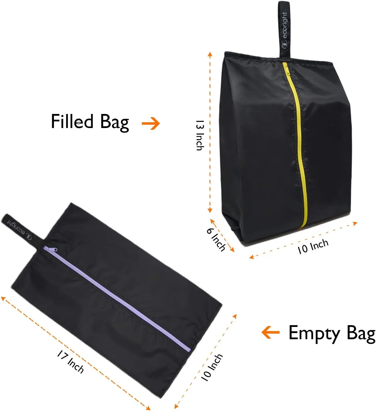 Ecoright Shoe Bags for Travel, Set of 2, 100% Recycled Water-Resistant Zipper Pouch Bags, Shoe Bags for Storage, Travel Essentials for Men & Women