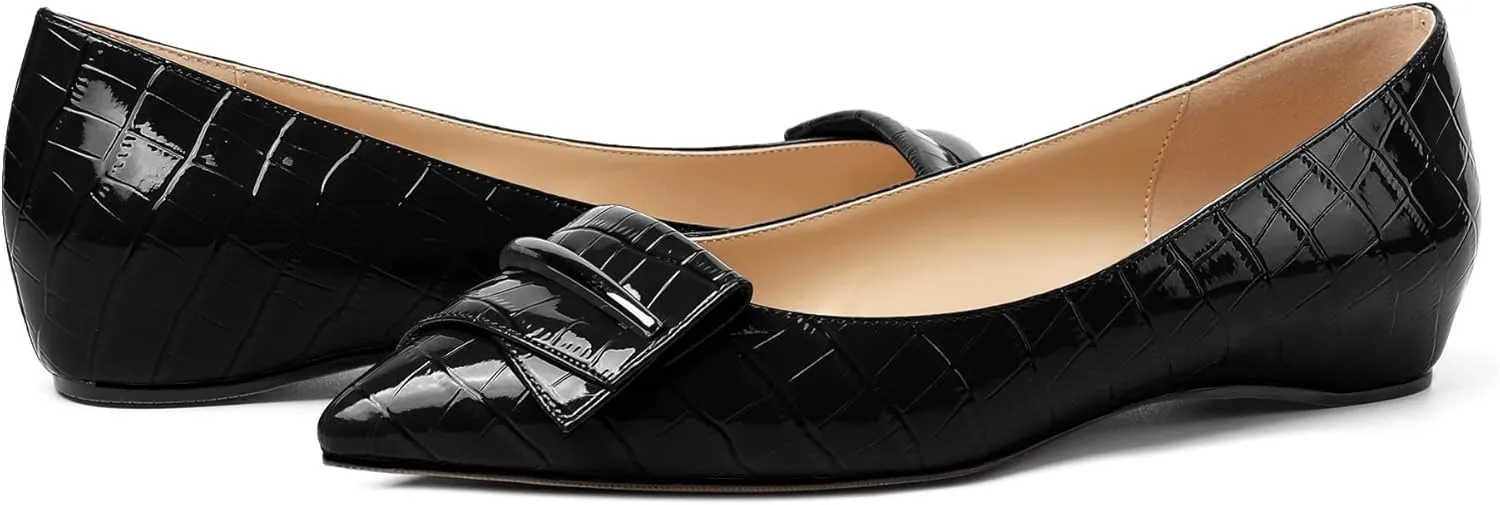 Eldof Loafer Flats for Women Pointed Toe Slip On Comfortable Ballet Flats Shoes with Bow for Office Casual Work Dress