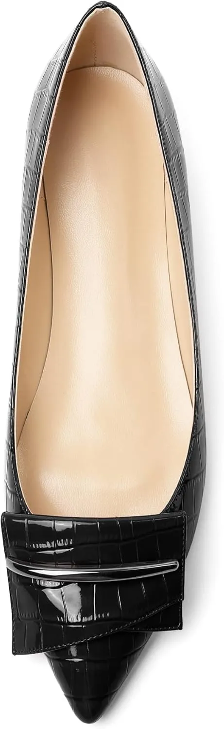 Eldof Loafer Flats for Women Pointed Toe Slip On Comfortable Ballet Flats Shoes with Bow for Office Casual Work Dress