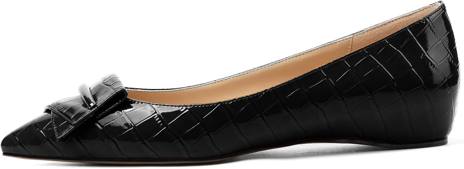 Eldof Loafer Flats for Women Pointed Toe Slip On Comfortable Ballet Flats Shoes with Bow for Office Casual Work Dress