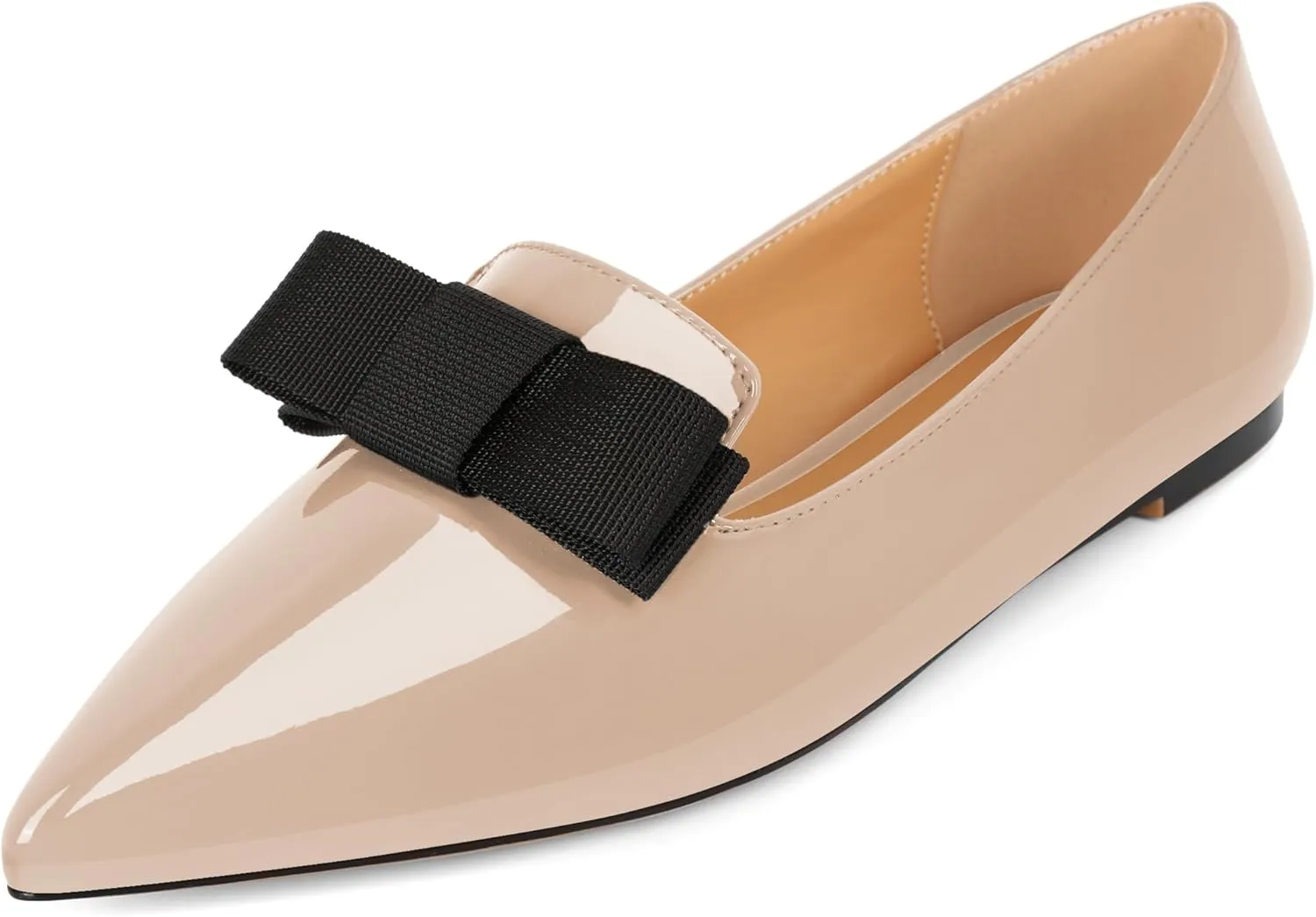 Eldof Women's Loafer Flat Pointed Toe Bow Tie Ballet Slip on Comfortable Dress Work Shoes