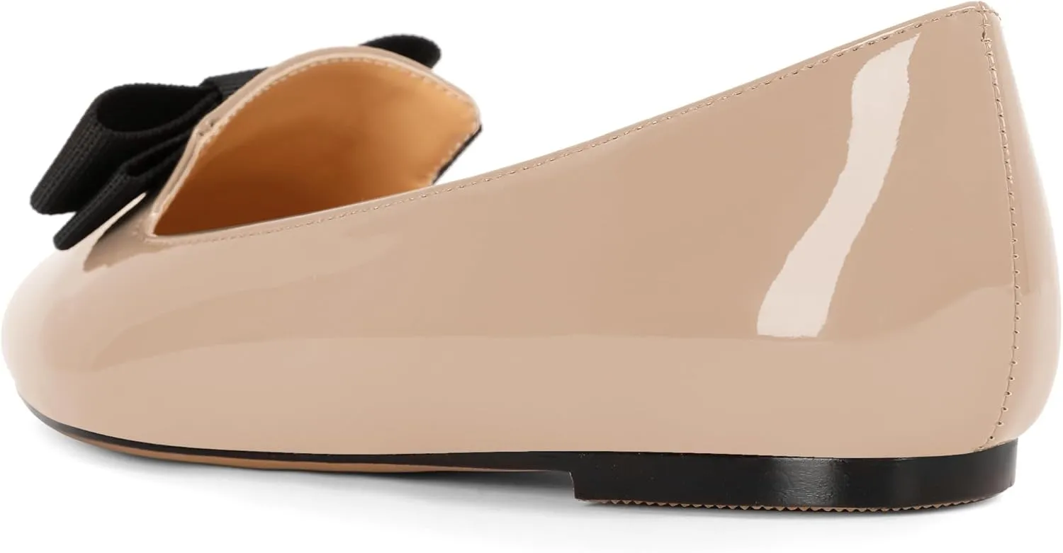 Eldof Women's Loafer Flat Pointed Toe Bow Tie Ballet Slip on Comfortable Dress Work Shoes
