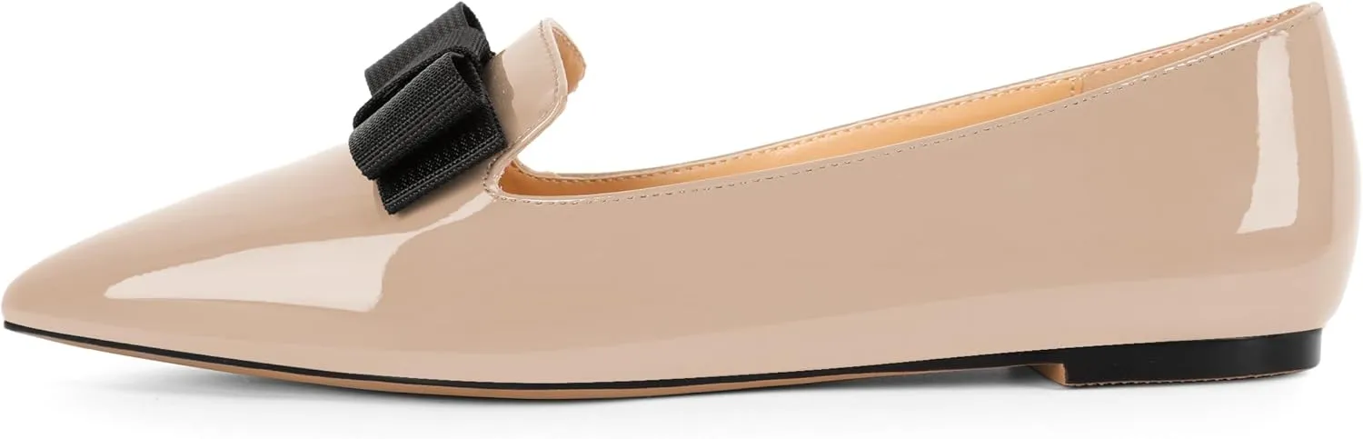 Eldof Women's Loafer Flat Pointed Toe Bow Tie Ballet Slip on Comfortable Dress Work Shoes