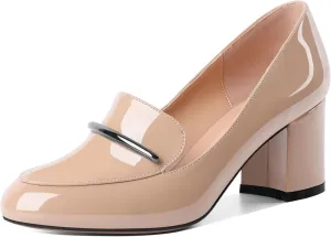 Eldof Women's Pumps Block Heel Round Toe Slip On Chunky Loafer Heel Dress Shoes Pumps for Women 2.5 Inches