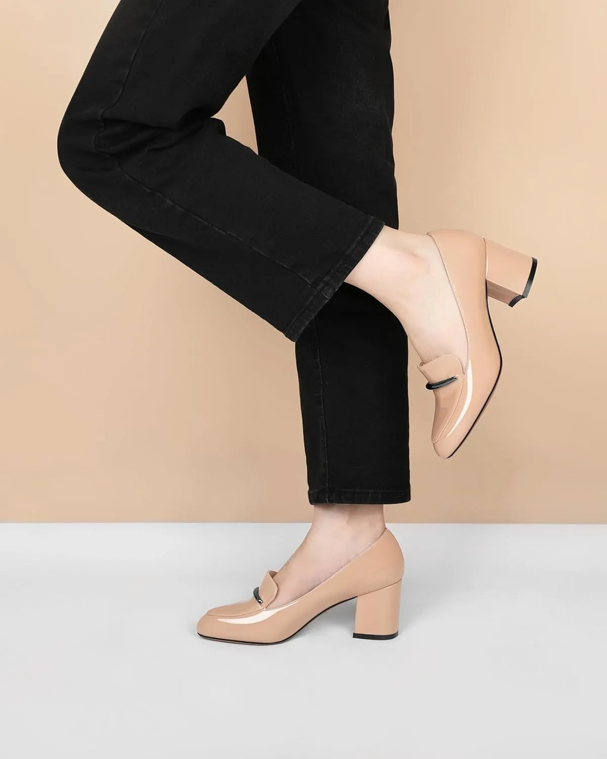 Eldof Women's Pumps Block Heel Round Toe Slip On Chunky Loafer Heel Dress Shoes Pumps for Women 2.5 Inches