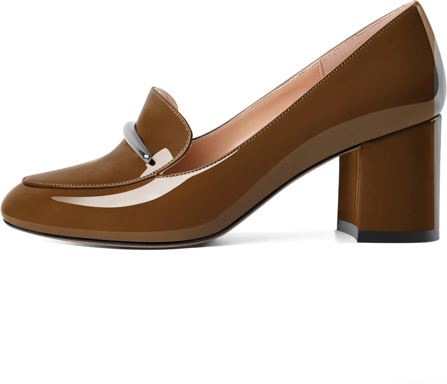 Eldof Women's Pumps Block Heel Round Toe Slip On Chunky Loafer Heel Dress Shoes Pumps for Women 2.5 Inches