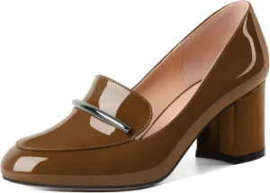 Eldof Women's Pumps Block Heel Round Toe Slip On Chunky Loafer Heel Dress Shoes Pumps for Women 2.5 Inches