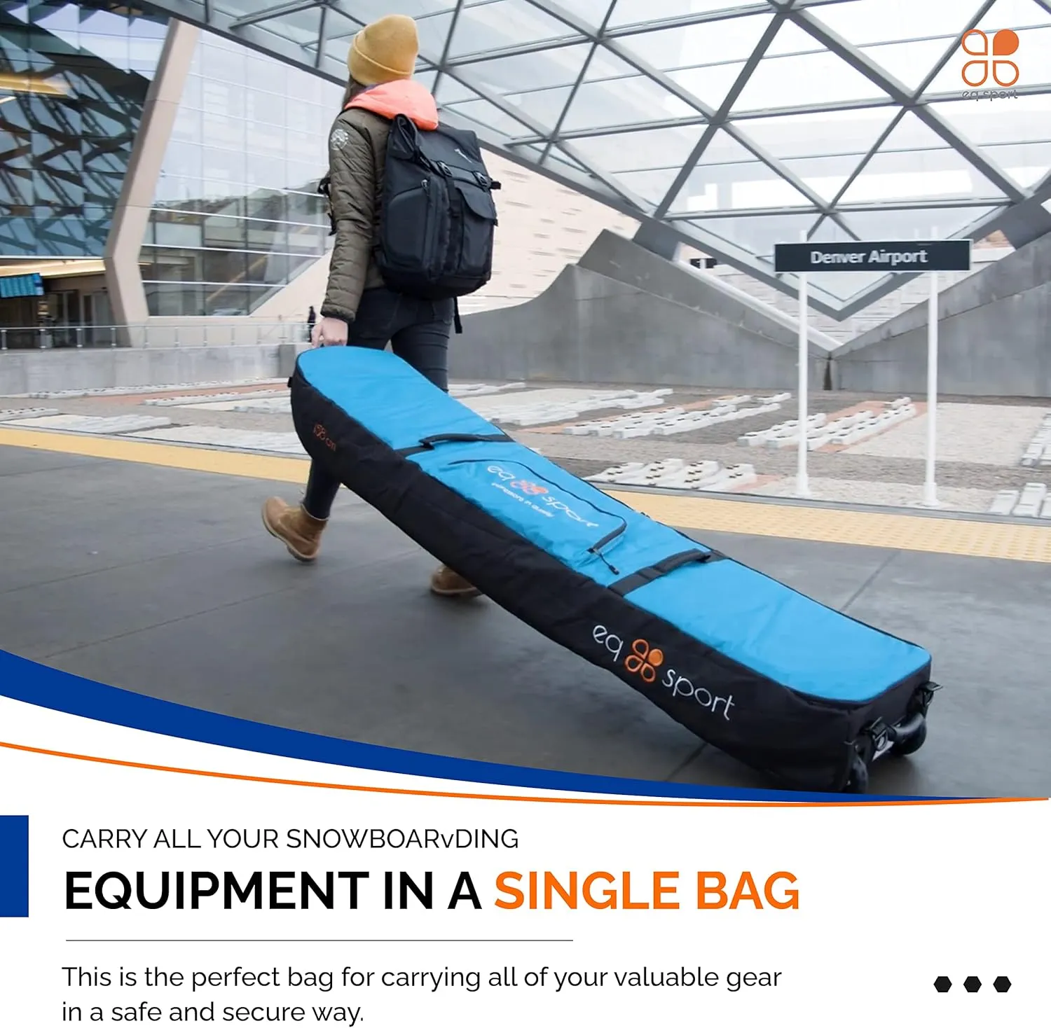 EQ SPORT Snowboard Bag with Wheels - Fully Padded & Waterproof Rolling Snowboard Bag for Air Travel, Boot Bag Included - Fits 2 Boards - Heavy-Duty YKK Zippers - Storage for Snow Gears