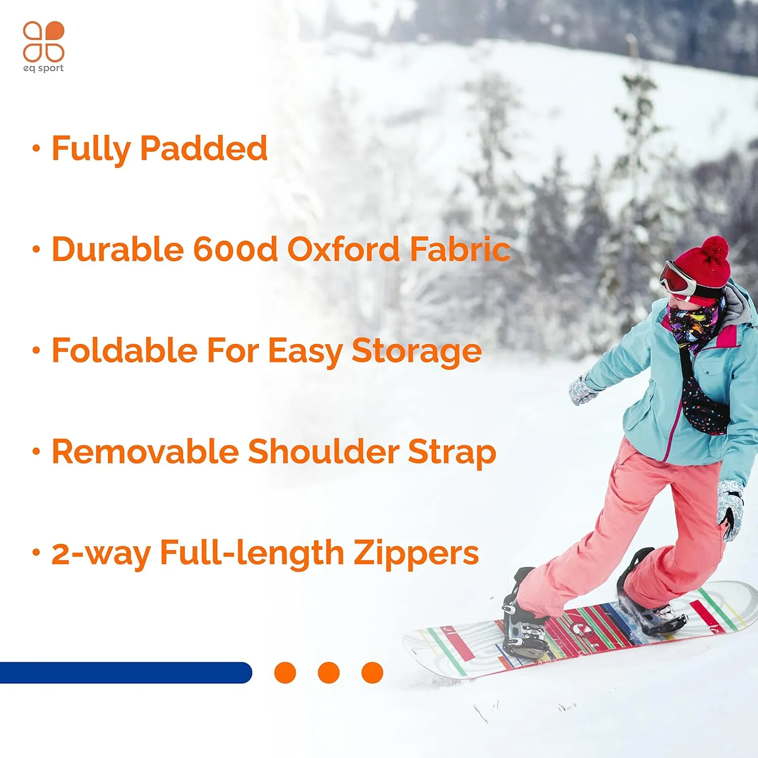 EQ SPORT Snowboard Bag with Wheels - Fully Padded & Waterproof Rolling Snowboard Bag for Air Travel, Boot Bag Included - Fits 2 Boards - Heavy-Duty YKK Zippers - Storage for Snow Gears