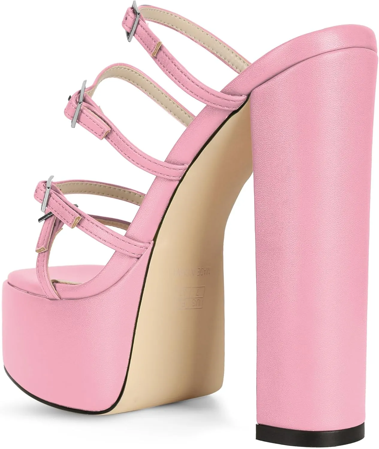 Esvowido Platform Chunky Heels for Women Square Open Toe Adjustable Straps Platform Mule Sandals with High Heel for Party Prom Wedding