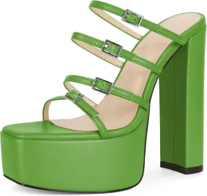 Esvowido Platform Chunky Heels for Women Square Open Toe Adjustable Straps Platform Mule Sandals with High Heel for Party Prom Wedding