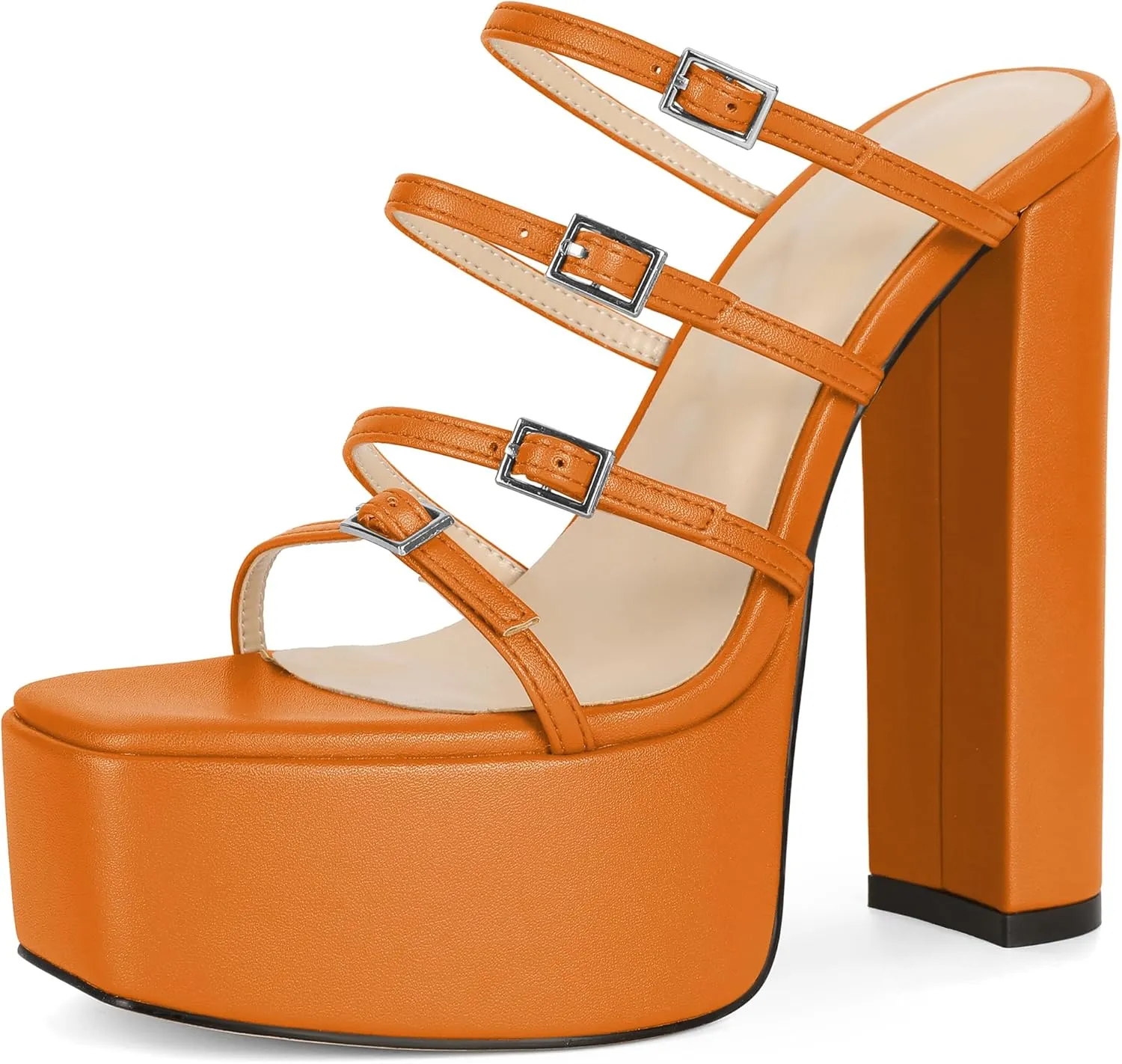 Esvowido Platform Chunky Heels for Women Square Open Toe Adjustable Straps Platform Mule Sandals with High Heel for Party Prom Wedding