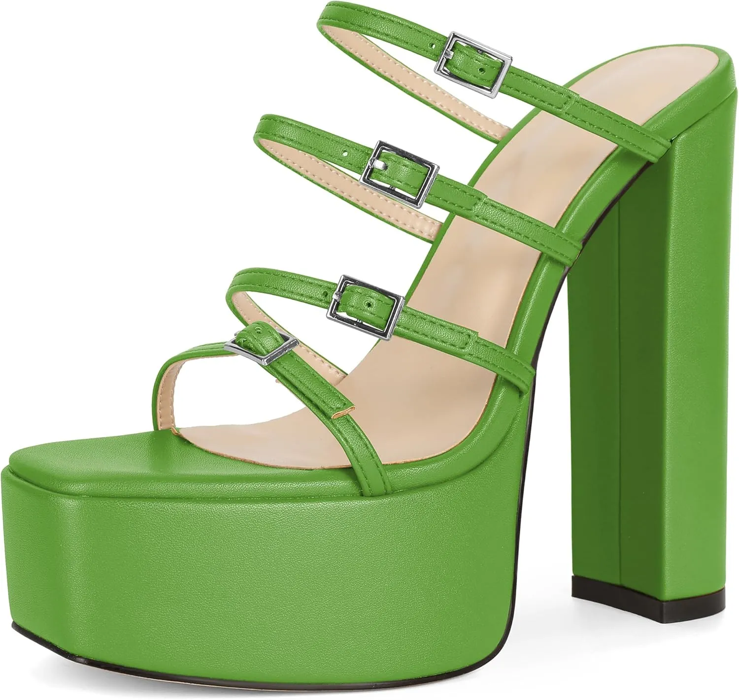 Esvowido Platform Chunky Heels for Women Square Open Toe Adjustable Straps Platform Mule Sandals with High Heel for Party Prom Wedding