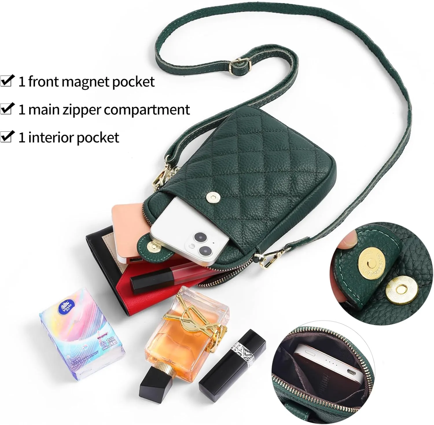 FALAN MULE Small Crossbody Bags for Women,Leather Trendy Cell Phone Bag Wallet Purses with Adjustable Strap