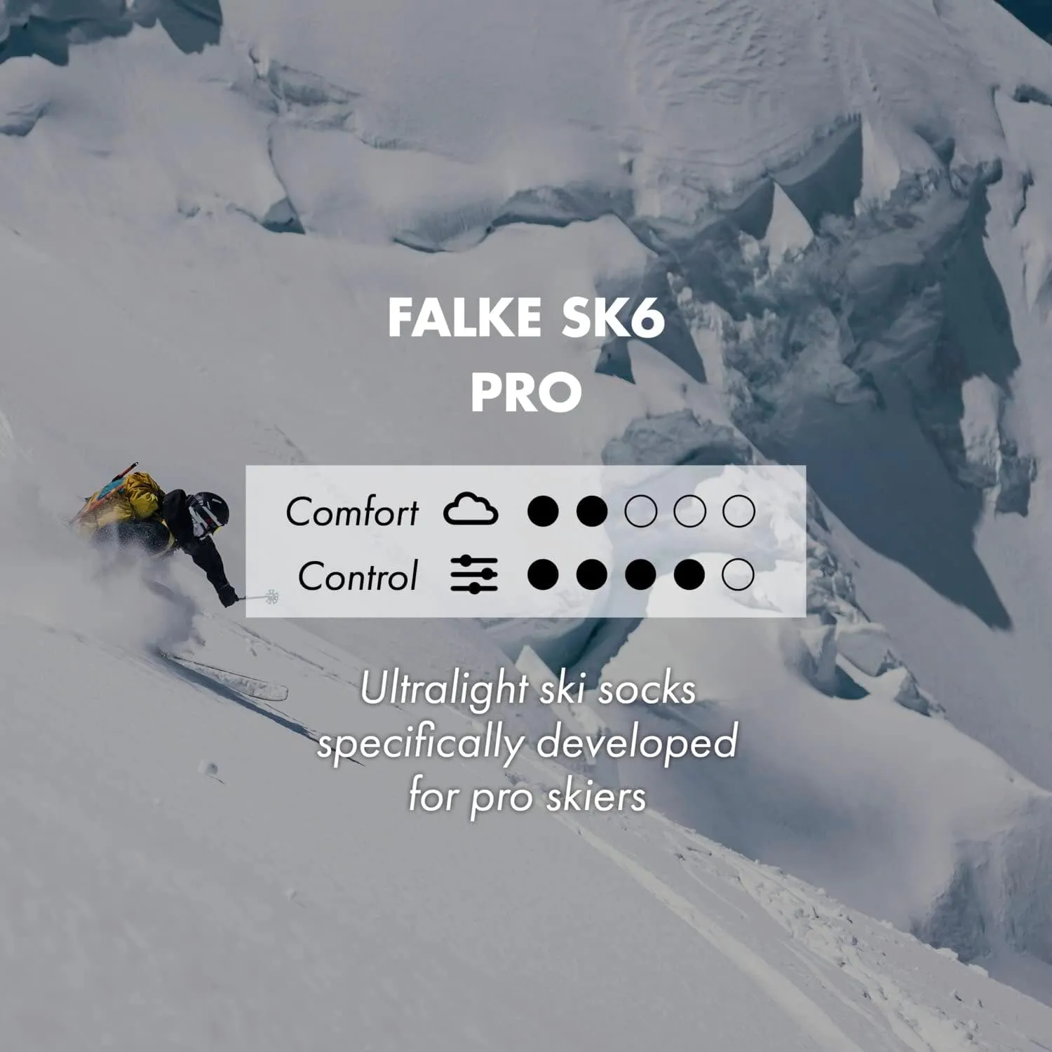 FALKE Men's SK6 Pro Ski Socks, Ultra Lightweight, Quick Dry, 1 Pair