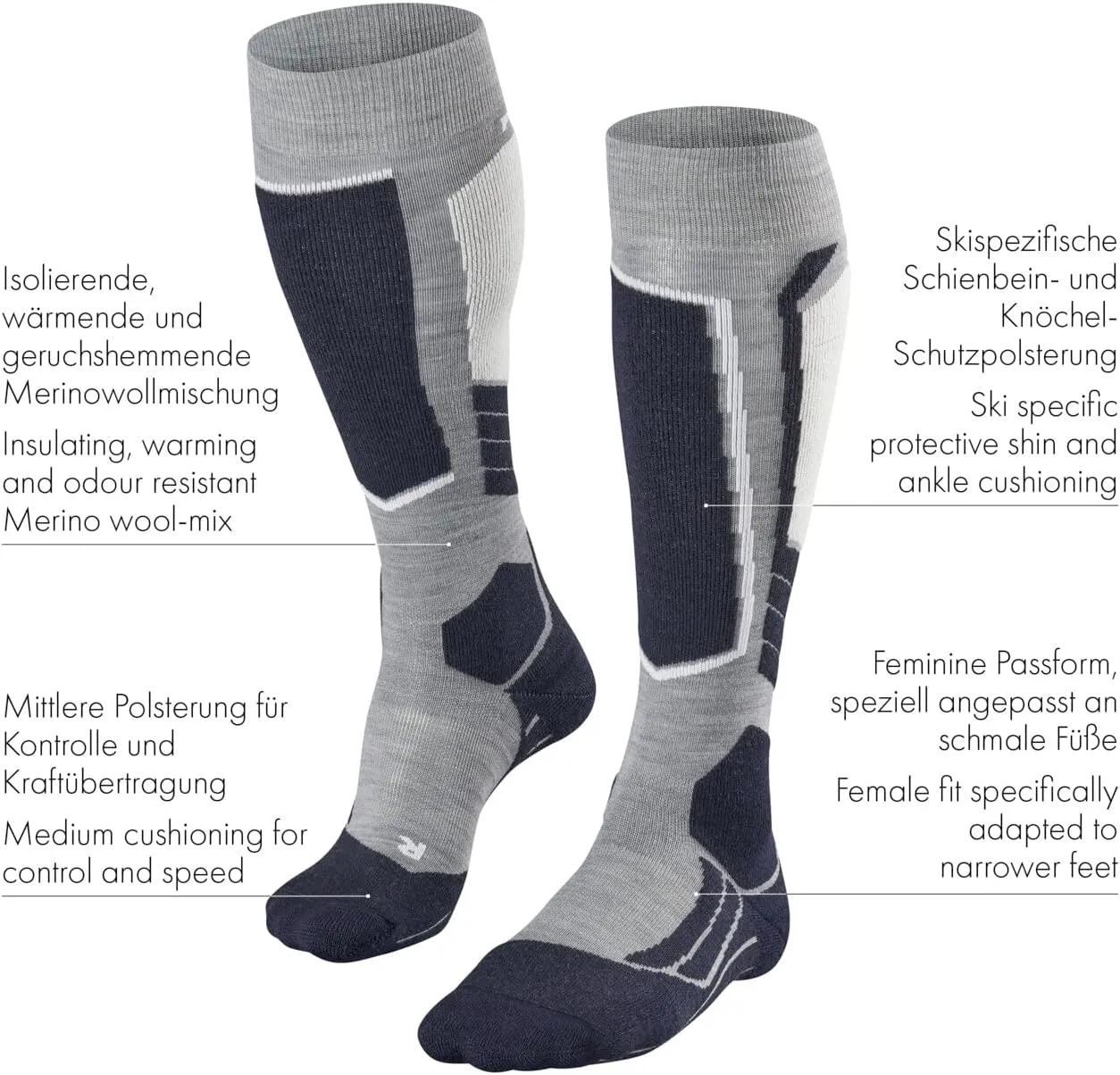 FALKE Women's SK2 Intermediate Ski Socks, Warming, Quick Dry Merino Wool, 1 Pair