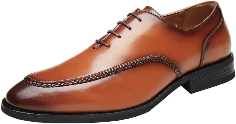 Fashion Brown Men’s Loafer Shoes, Elegant Dress Formal Suit Breathable Leather Non-Slip Handmade Monk New Pointed Lace-Up Casual Shoes for Everyday Wear