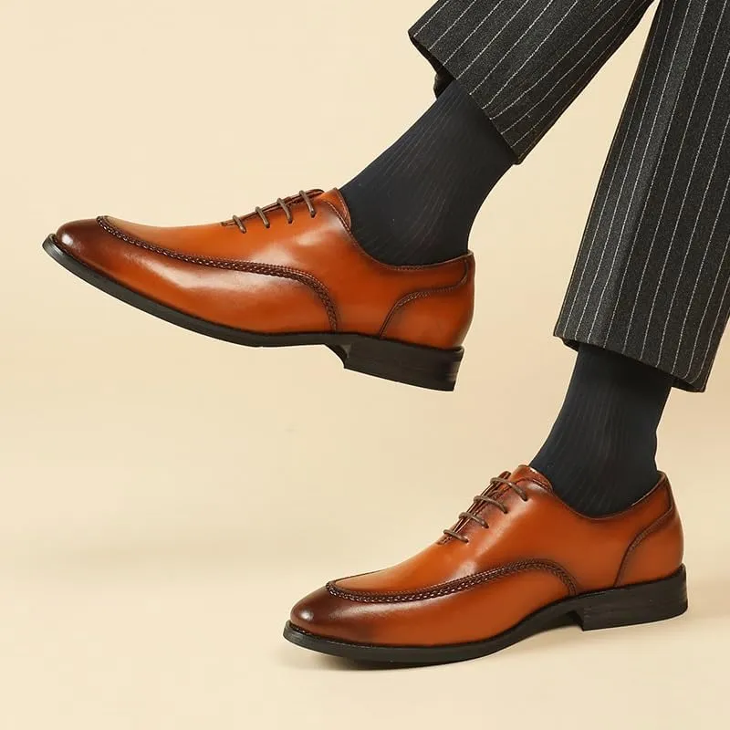 Fashion Brown Men’s Loafer Shoes, Elegant Dress Formal Suit Breathable Leather Non-Slip Handmade Monk New Pointed Lace-Up Casual Shoes for Everyday Wear