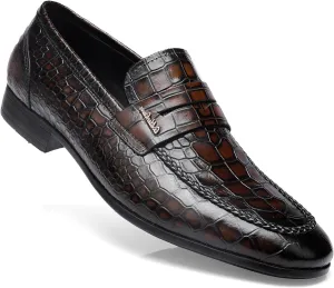 Fashion Leather Dress Shoes for Mens, Premium Formal Alligator Printed Classic Dress Loafer Shoe Business Slip On Penny Shoes for Men